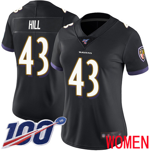 Baltimore Ravens Limited Black Women Justice Hill Alternate Jersey NFL Football 43 100th Season Vapor Untouchable